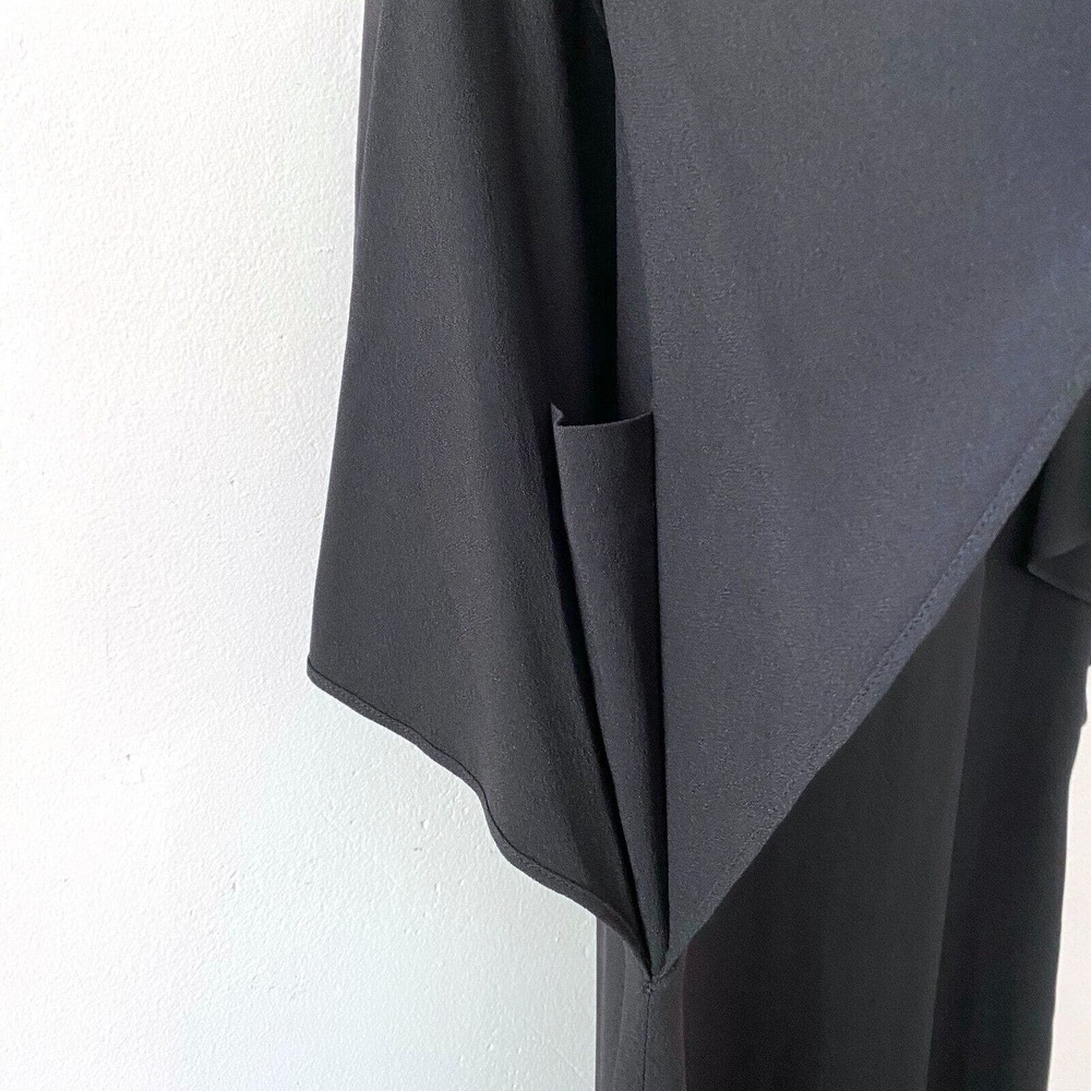 NEW - THEORY Andzelika Black Dress Rosina Crepe Ruffled‎ Split Sleeve Size 6 - Picture 5 of 9